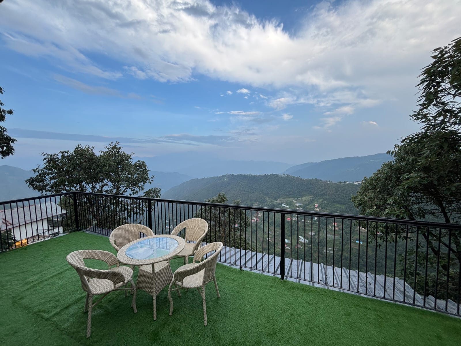 Balcony with valley views